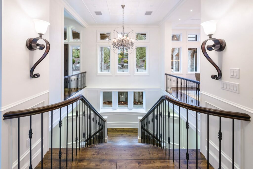 custom home build with central staircase