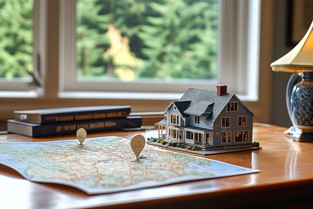 model custom house with map of BC