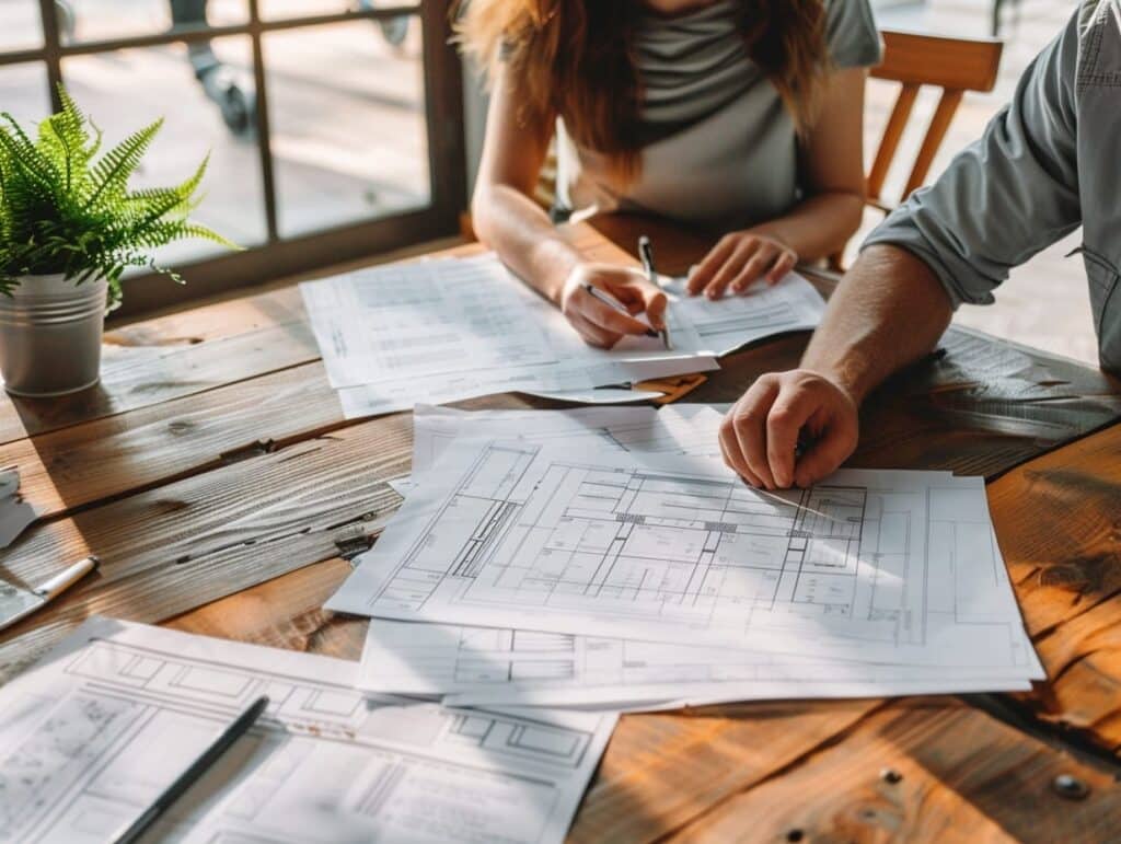 Homeowner and architect drafting a custom home design brief