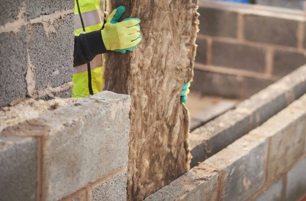 worker installing thermal cavity insulation